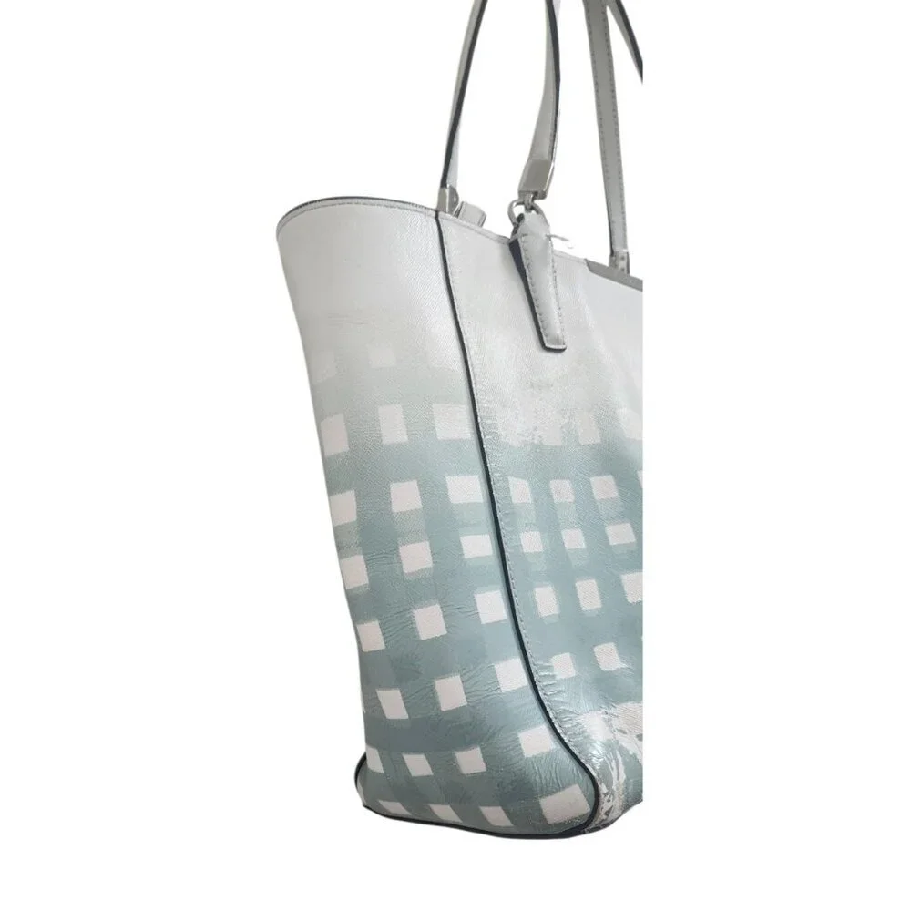 Coach Madison Gingham Leather tote blue purse bag